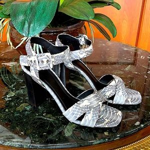 Celine white & grey python heeled sandal